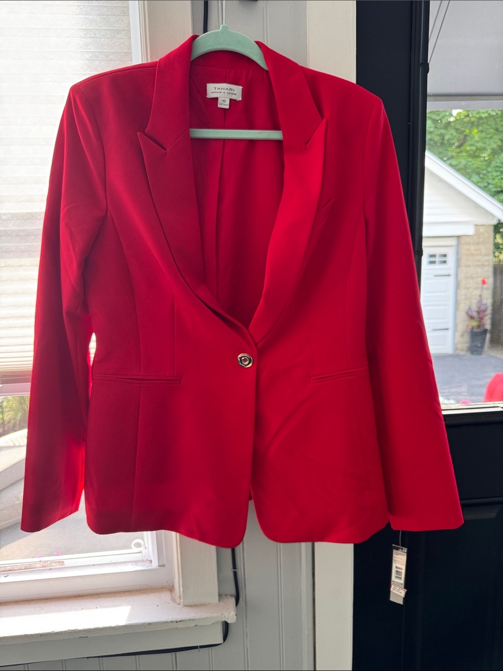 Tahari ASL Red Single-Button Notch Lapel Blazer